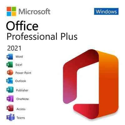 Box art showing Microsoft Office Professional Plus 2021 suite and app icons with Microsoft Office 2024 Professional Plus license