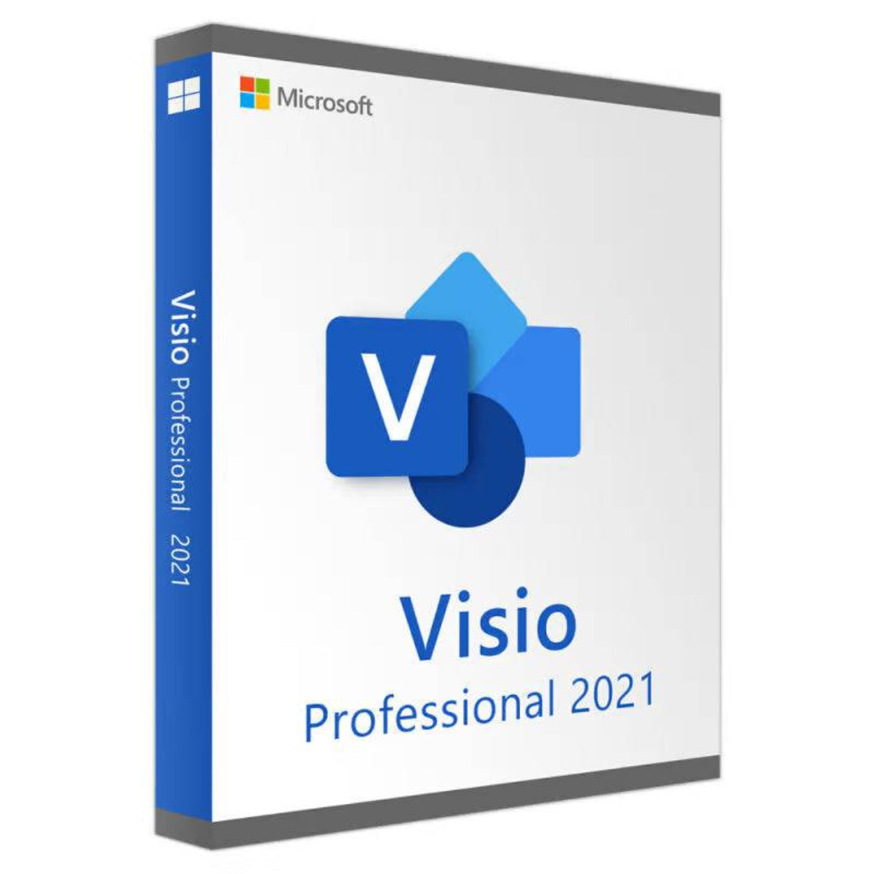 Microsoft Visio Professional 2021 license software box with blue and white design