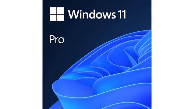 Microsoft Windows 11 Pro upgrade software box with blue abstract design and Windows logo