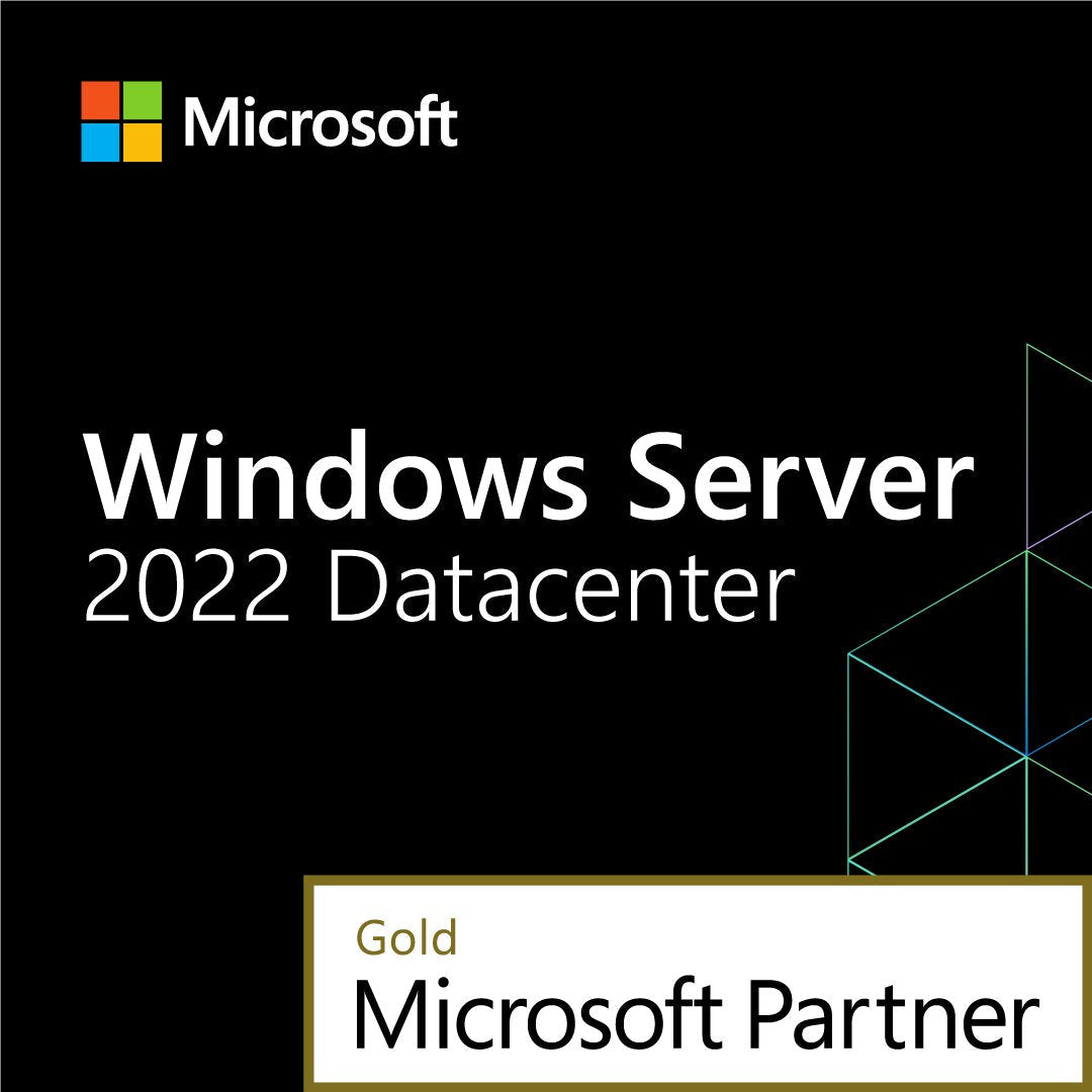 Microsoft Windows Server 2022 Datacenter license product box cover showing Microsoft logo and Gold Microsoft Partner badge