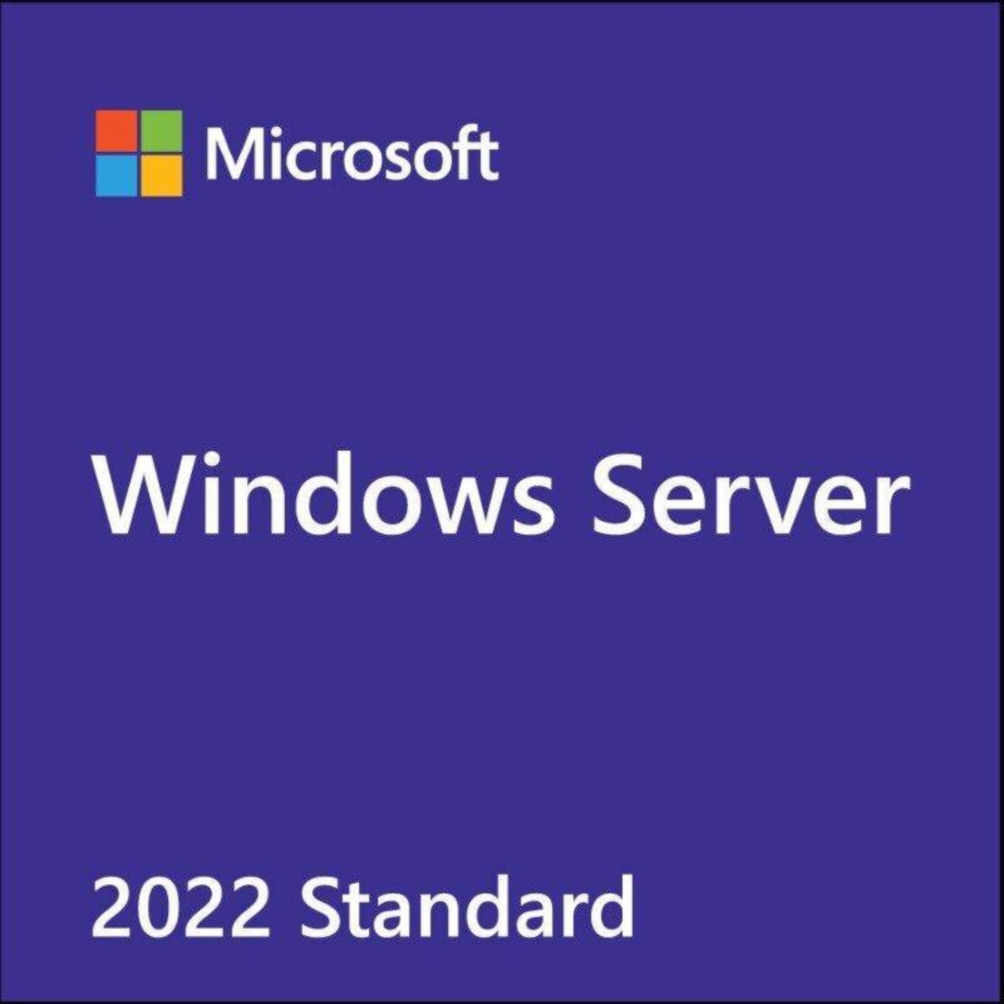 Microsoft Windows Server 2022 Standard license product cover with company logo in blue background