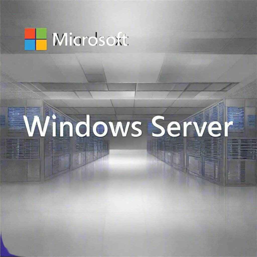 Microsoft Windows Server image with server racks and Windows Server 2022 Standard license text
