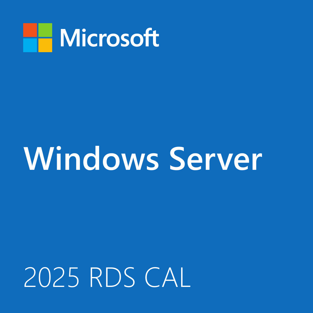 Microsoft Windows Server cover blue background 2025 RDS CAL badge Windows Server 2025 Remote Desktop Services CAL