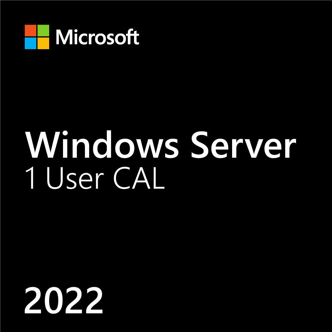 Microsoft Windows Server 2022 CAL license product image showing 1 User CAL text on black background