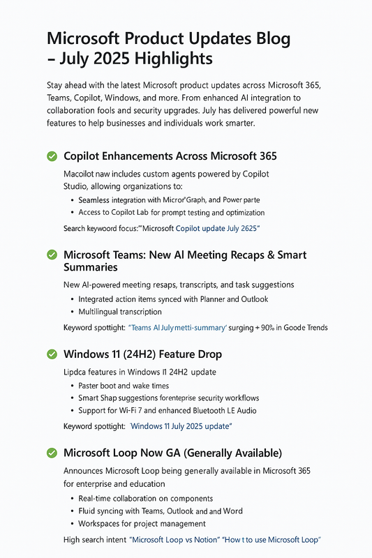 Microsoft Product Updates July 2025: Key Highlights & Features - Softwarekeep Digital