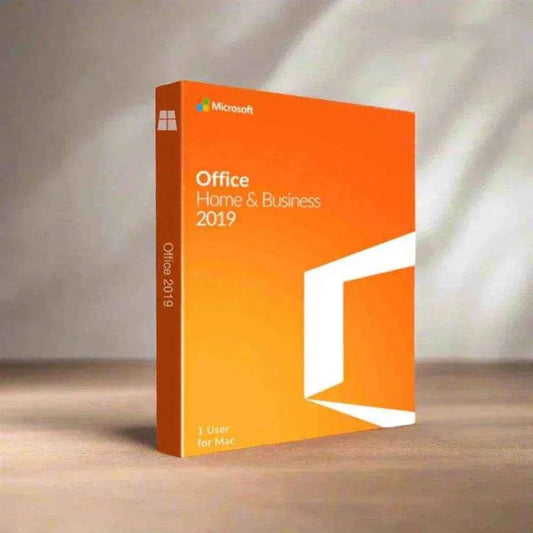 Microsoft Office 2019 for Mac Home and Business software box for Office 2019 for Mac download