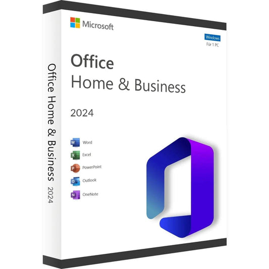 Microsoft Office 2024 Home and Business license software box for Windows PC