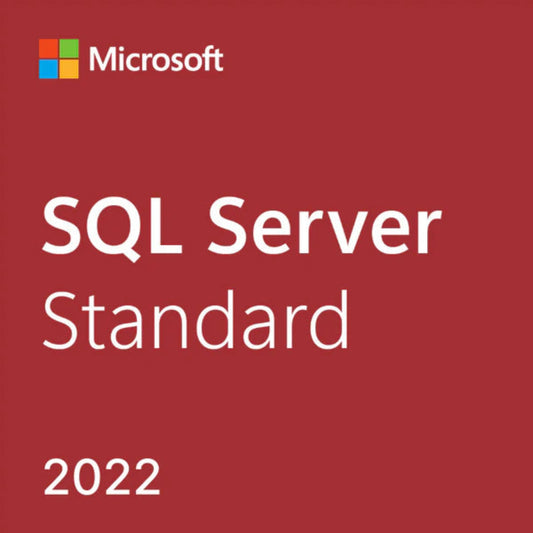 Microsoft SQL Server 2022 Standard license software product with red background and Microsoft logo
