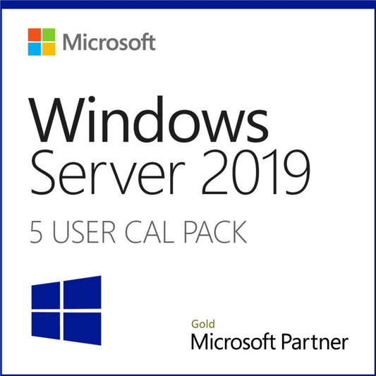 Microsoft Windows Server 2019 5 User CAL Pack logo with partner badge and icons