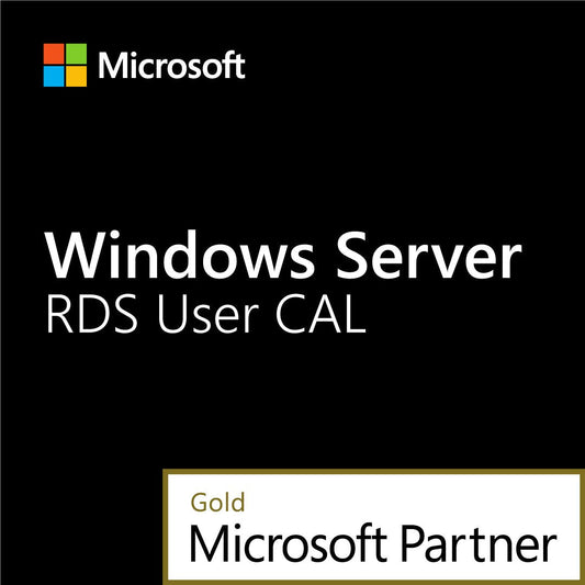 Microsoft Windows Server 2022 Remote Desktop CAL 50 users product cover showing RDS User CAL text and Gold Microsoft Partner