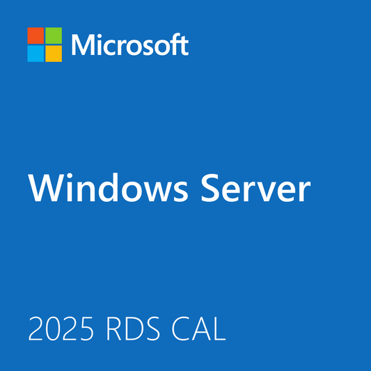Microsoft Windows Server cover blue background 2025 RDS CAL badge Windows Server 2025 Remote Desktop Services CAL