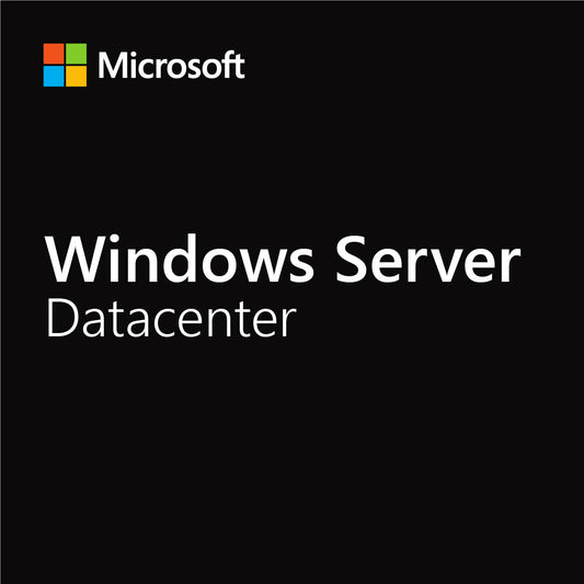Microsoft Windows Server Datacenter cover image with logo and product name for Windows Server Datacenter 2 Core license